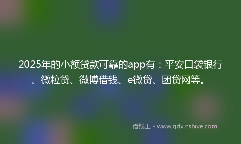 2025年的小额贷款可靠的app有：平安口袋银行、微粒贷、微博借钱、e微贷、团贷网等。