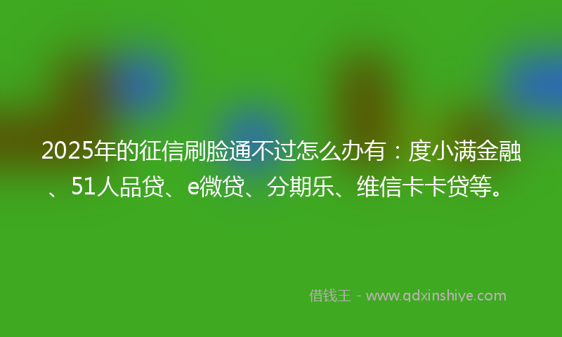 2025年的征信刷脸通不过怎么办有：度小满金融、51人品贷、e微贷、分期乐、维信卡卡贷等。