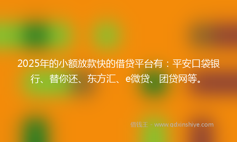 2025年的小额放款快的借贷平台有：平安口袋银行、替你还、东方汇、e微贷、团贷网等。