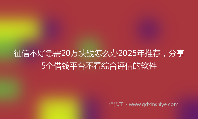 征信不好急需20万块钱怎么办2025年推荐，分享5个借钱平台不看综合评估的软件