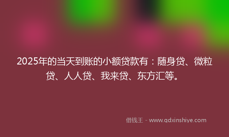 2025年的当天到账的小额贷款有：随身贷、微粒贷、人人贷、我来贷、东方汇等。