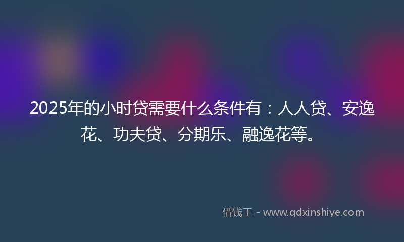 2025年的小时贷需要什么条件有：人人贷、安逸花、功夫贷、分期乐、融逸花等。