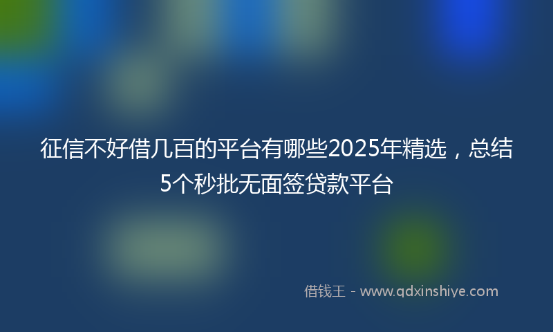 征信不好借几百的平台有哪些2025年精选，总结5个秒批无面签贷款平台