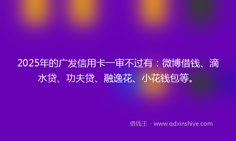 2025年的广发信用卡一审不过有：微博借钱、滴水贷、功夫贷、融逸花、小花钱包等。
