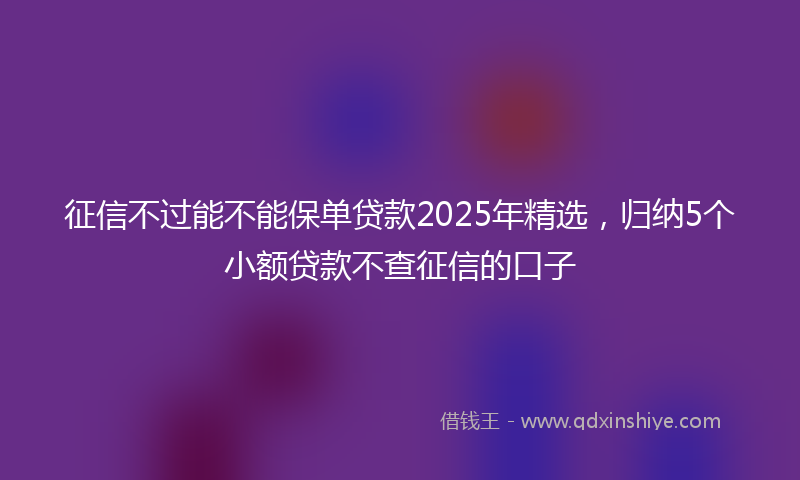 征信不过能不能保单贷款2025年精选，归纳5个小额贷款不查征信的口子