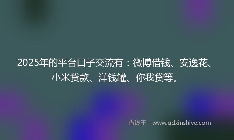 2025年的平台口子交流有：微博借钱、安逸花、小米贷款、洋钱罐、你我贷等。