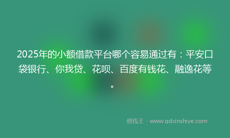 2025年的小额借款平台哪个容易通过有：平安口袋银行、你我贷、花呗、百度有钱花、融逸花等。