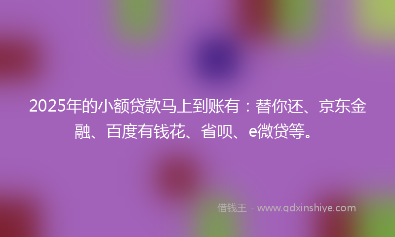 2025年的小额贷款马上到账有：替你还、京东金融、百度有钱花、省呗、e微贷等。