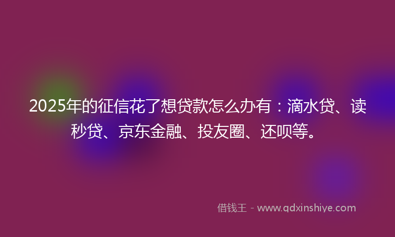 2025年的征信花了想贷款怎么办有：滴水贷、读秒贷、京东金融、投友圈、还呗等。