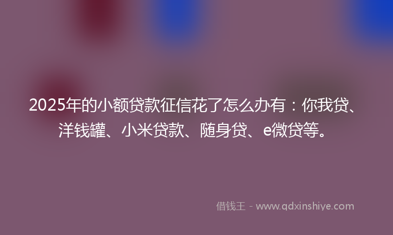 2025年的小额贷款征信花了怎么办有：你我贷、洋钱罐、小米贷款、随身贷、e微贷等。