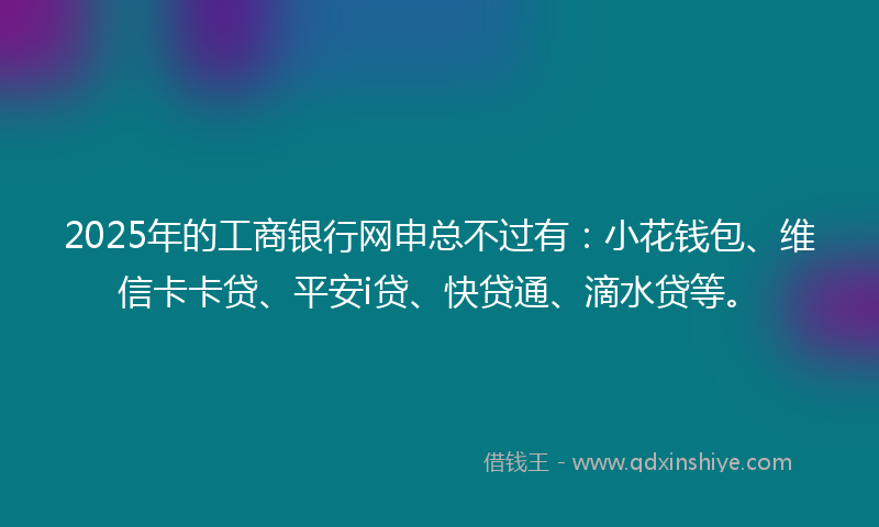 2025年的工商银行网申总不过有：小花钱包、维信卡卡贷、平安i贷、快贷通、滴水贷等。