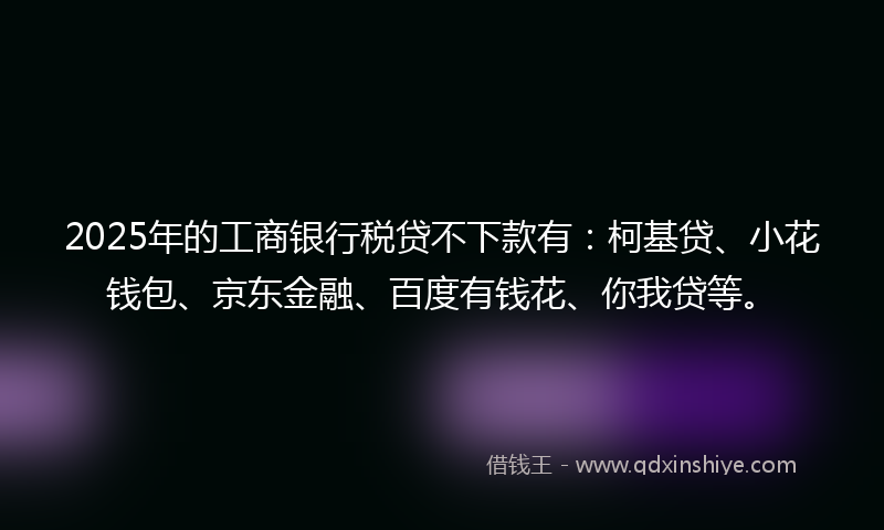 2025年的工商银行税贷不下款有：柯基贷、小花钱包、京东金融、百度有钱花、你我贷等。