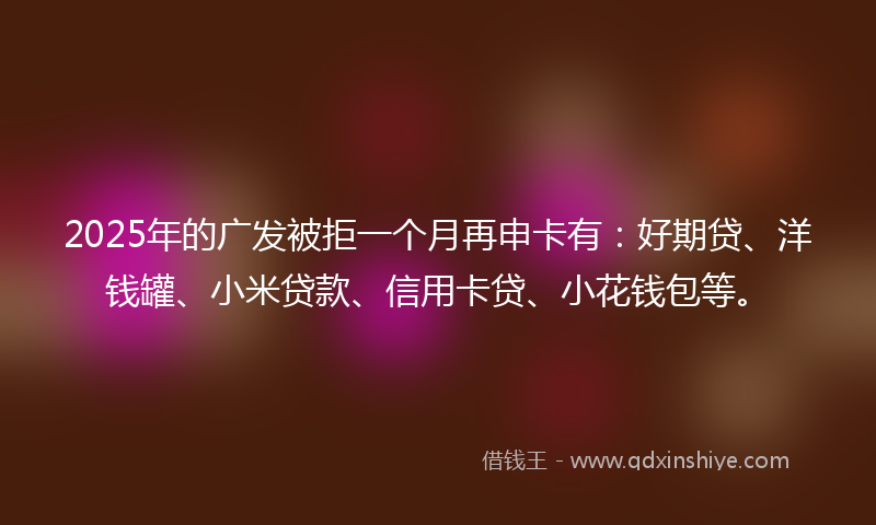 2025年的广发被拒一个月再申卡有：好期贷、洋钱罐、小米贷款、信用卡贷、小花钱包等。