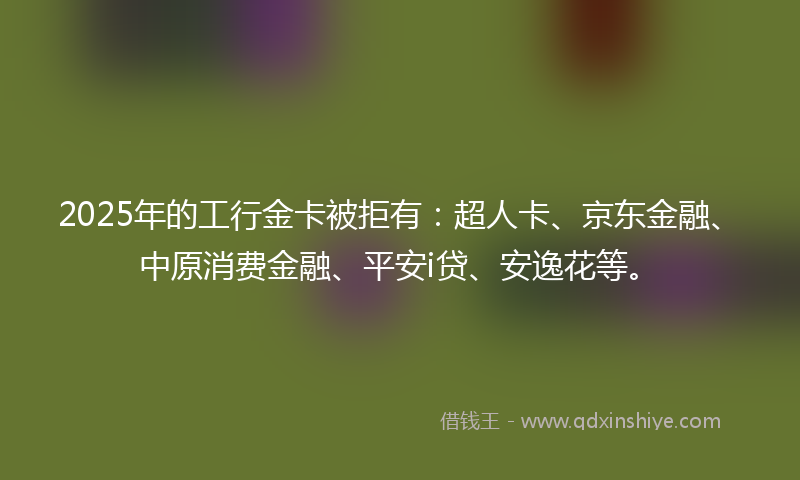 2025年的工行金卡被拒有：超人卡、京东金融、中原消费金融、平安i贷、安逸花等。