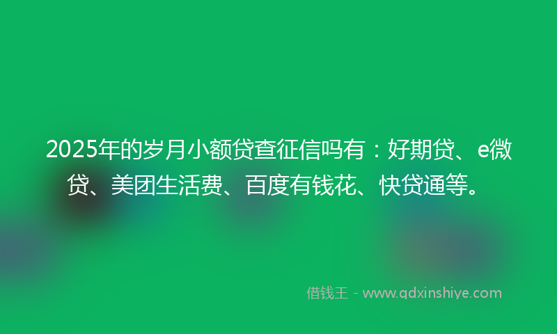 2025年的岁月小额贷查征信吗有：好期贷、e微贷、美团生活费、百度有钱花、快贷通等。