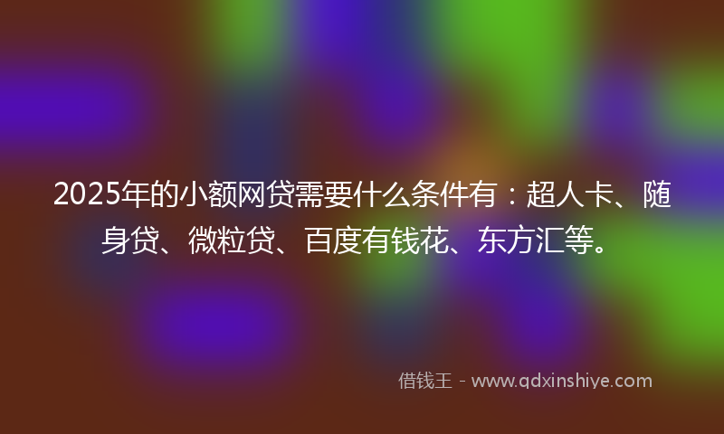 2025年的小额网贷需要什么条件有：超人卡、随身贷、微粒贷、百度有钱花、东方汇等。