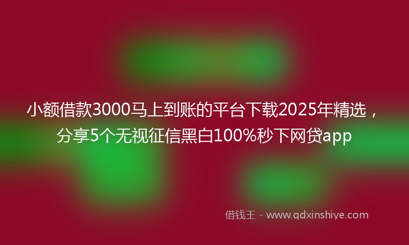 小额借款3000马上到账的平台下载2025年精选，分享5个无视征信黑白100%秒下网贷app