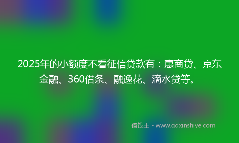 2025年的小额度不看征信贷款有：惠商贷、京东金融、360借条、融逸花、滴水贷等。