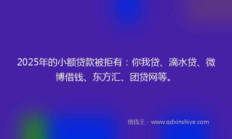 2025年的小额贷款被拒有：你我贷、滴水贷、微博借钱、东方汇、团贷网等。