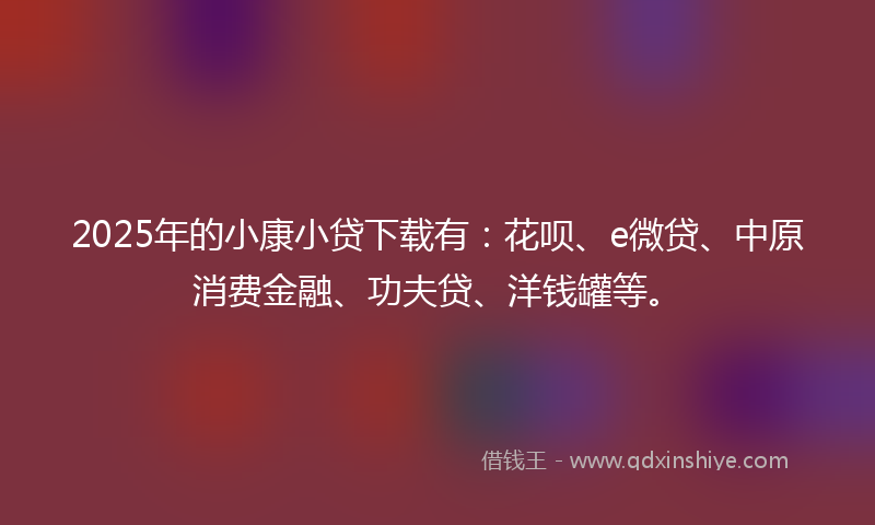 2025年的小康小贷下载有：花呗、e微贷、中原消费金融、功夫贷、洋钱罐等。