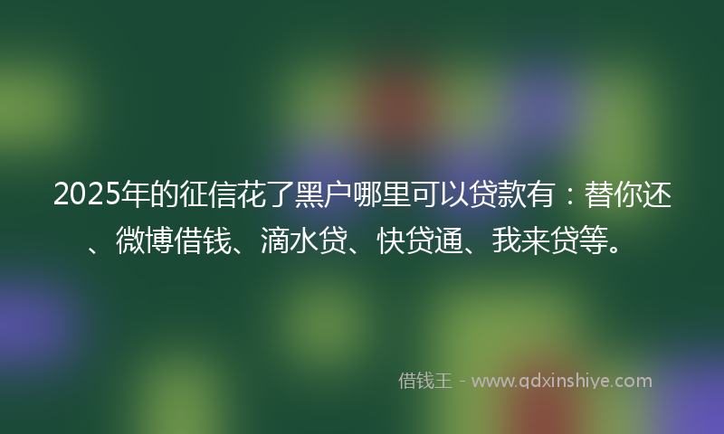 2025年的征信花了黑户哪里可以贷款有：替你还、微博借钱、滴水贷、快贷通、我来贷等。