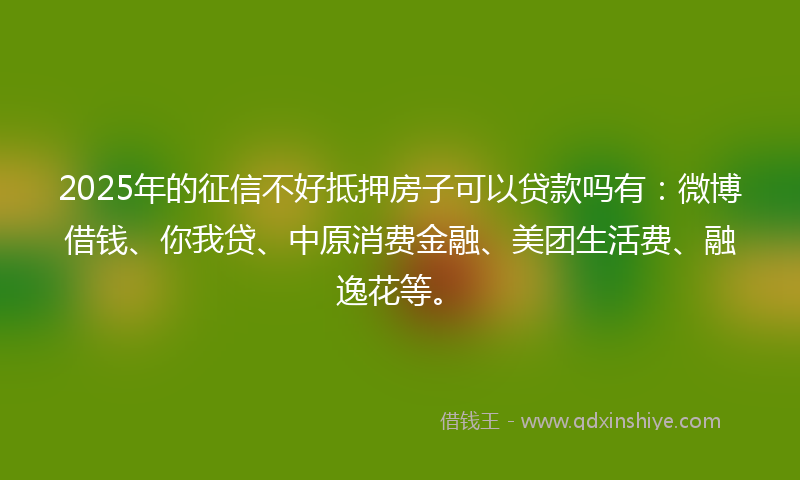 2025年的征信不好抵押房子可以贷款吗有：微博借钱、你我贷、中原消费金融、美团生活费、融逸花等。