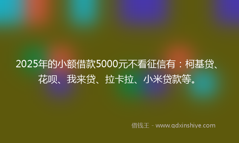 2025年的小额借款5000元不看征信有：柯基贷、花呗、我来贷、拉卡拉、小米贷款等。