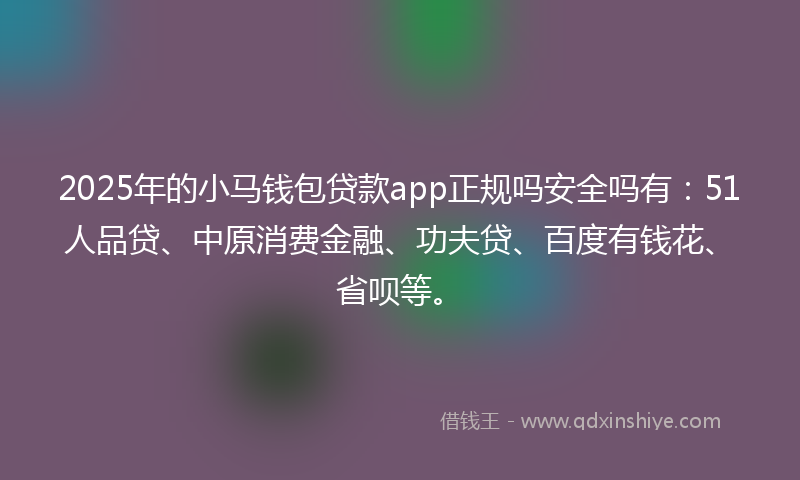 2025年的小马钱包贷款app正规吗安全吗有：51人品贷、中原消费金融、功夫贷、百度有钱花、省呗等。