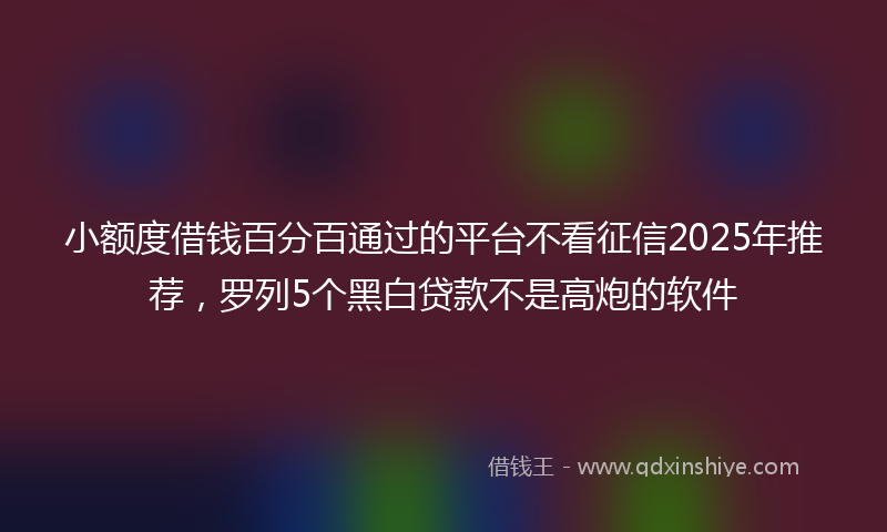 小额度借钱百分百通过的平台不看征信2025年推荐，罗列5个黑白贷款不是高炮的软件