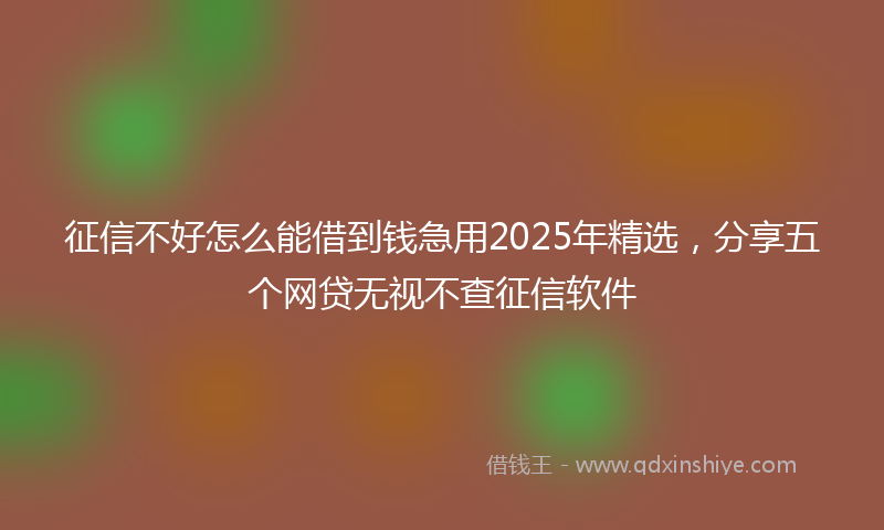 征信不好怎么能借到钱急用2025年精选，分享五个网贷无视不查征信软件