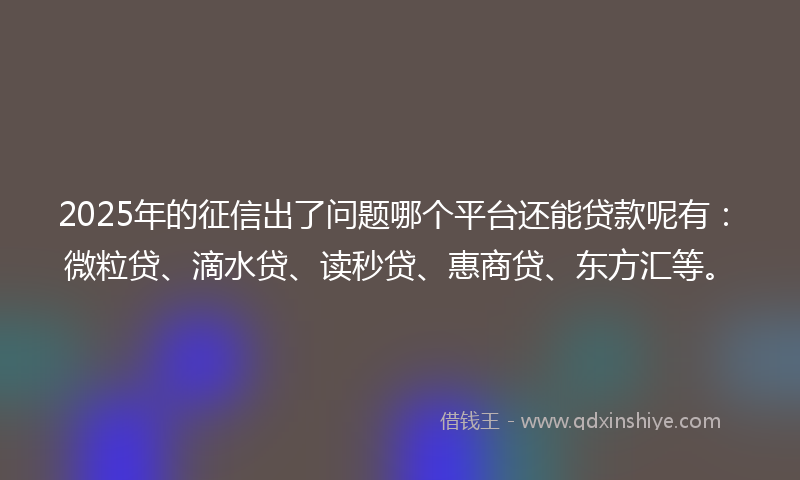 2025年的征信出了问题哪个平台还能贷款呢有：微粒贷、滴水贷、读秒贷、惠商贷、东方汇等。