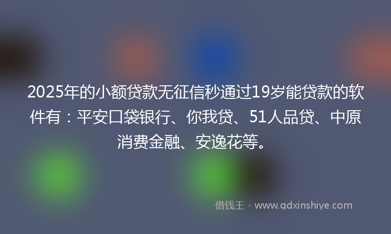 2025年的小额贷款无征信秒通过19岁能贷款的软件有：平安口袋银行、你我贷、51人品贷、中原消费金融、安逸花等。