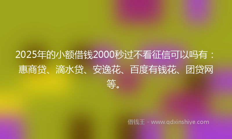 2025年的小额借钱2000秒过不看征信可以吗有：惠商贷、滴水贷、安逸花、百度有钱花、团贷网等。