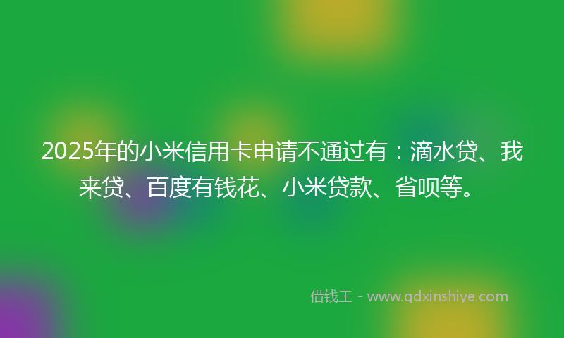 2025年的小米信用卡申请不通过有：滴水贷、我来贷、百度有钱花、小米贷款、省呗等。