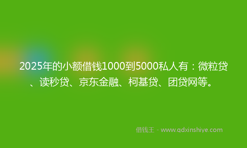 2025年的小额借钱1000到5000私人有：微粒贷、读秒贷、京东金融、柯基贷、团贷网等。