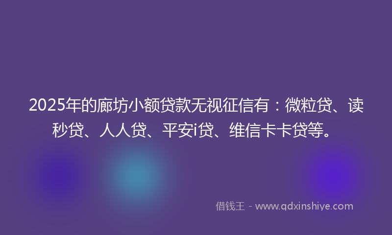 2025年的廊坊小额贷款无视征信有：微粒贷、读秒贷、人人贷、平安i贷、维信卡卡贷等。