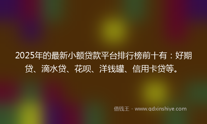 2025年的最新小额贷款平台排行榜前十有：好期贷、滴水贷、花呗、洋钱罐、信用卡贷等。