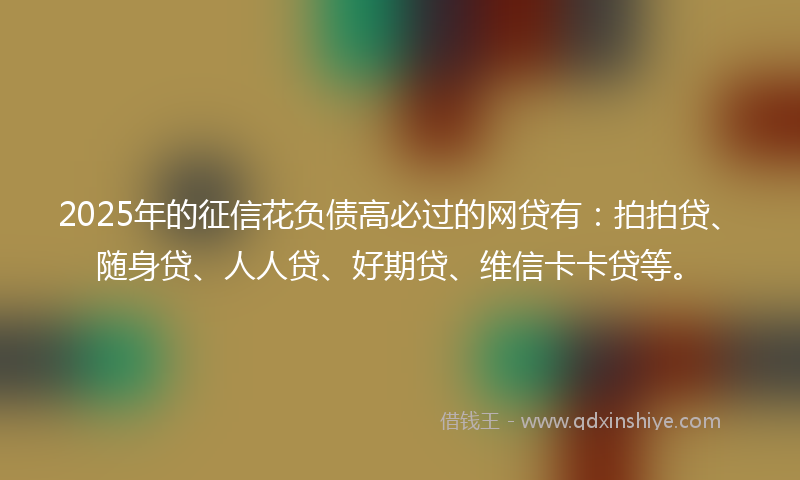 2025年的征信花负债高必过的网贷有：拍拍贷、随身贷、人人贷、好期贷、维信卡卡贷等。