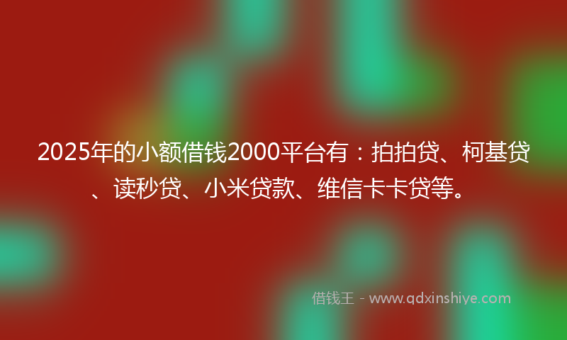 2025年的小额借钱2000平台有：拍拍贷、柯基贷、读秒贷、小米贷款、维信卡卡贷等。