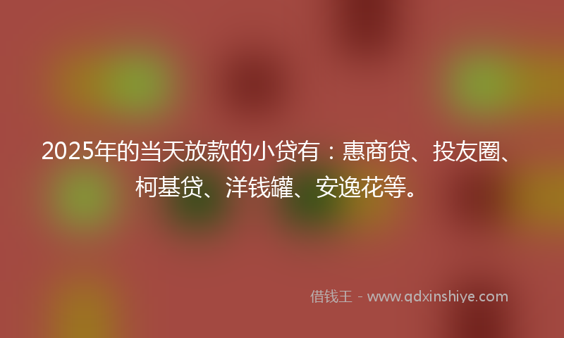 2025年的当天放款的小贷有：惠商贷、投友圈、柯基贷、洋钱罐、安逸花等。