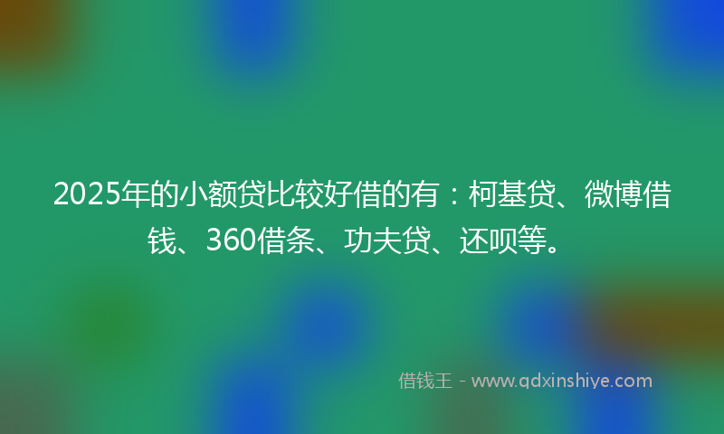 2025年的小额贷比较好借的有：柯基贷、微博借钱、360借条、功夫贷、还呗等。