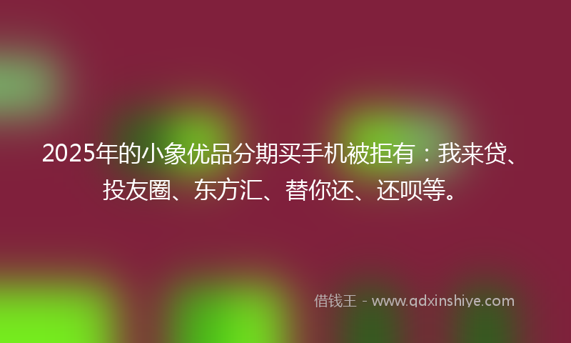 2025年的小象优品分期买手机被拒有：我来贷、投友圈、东方汇、替你还、还呗等。