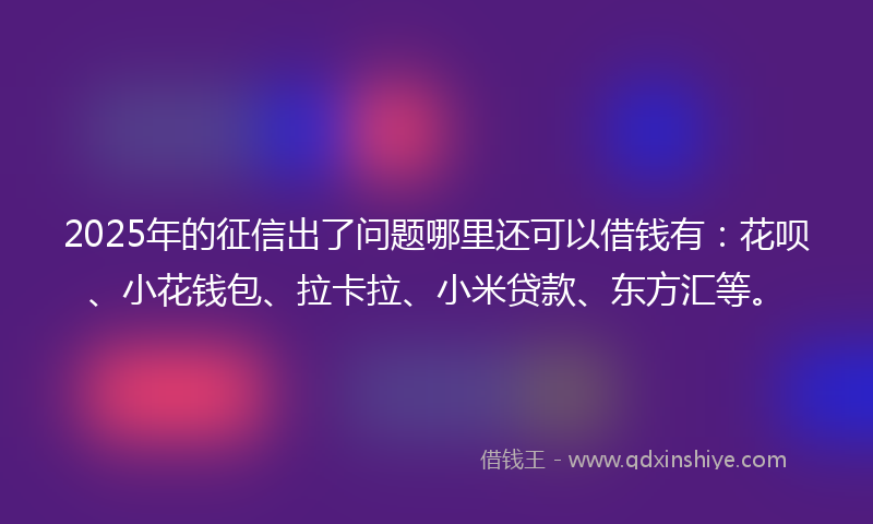 2025年的征信出了问题哪里还可以借钱有：花呗、小花钱包、拉卡拉、小米贷款、东方汇等。