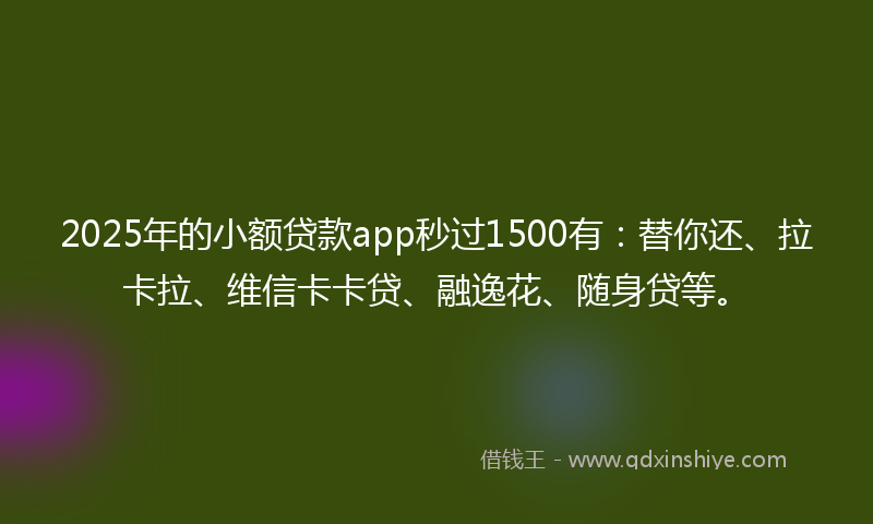 2025年的小额贷款app秒过1500有：替你还、拉卡拉、维信卡卡贷、融逸花、随身贷等。