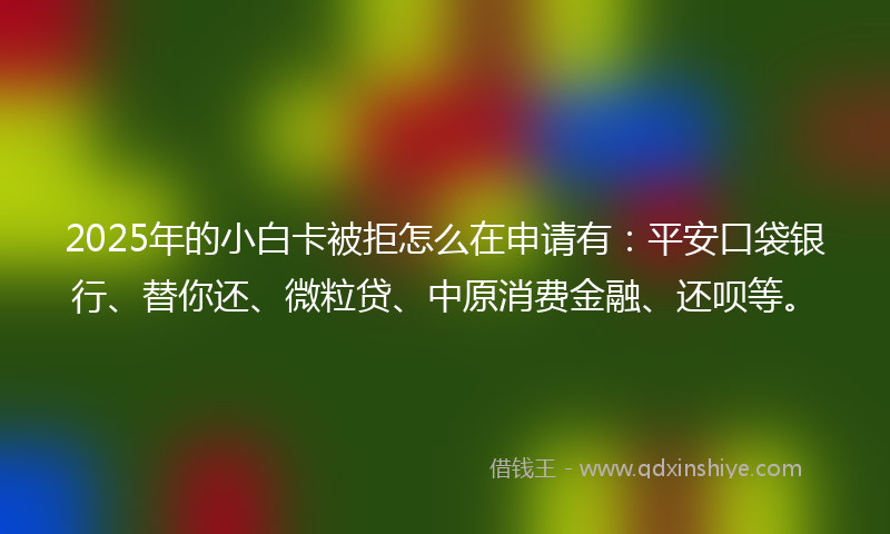 2025年的小白卡被拒怎么在申请有：平安口袋银行、替你还、微粒贷、中原消费金融、还呗等。