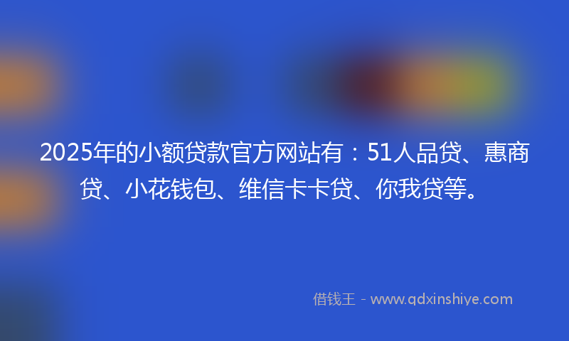 2025年的小额贷款官方网站有：51人品贷、惠商贷、小花钱包、维信卡卡贷、你我贷等。