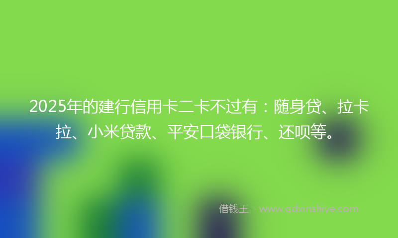 2025年的建行信用卡二卡不过有：随身贷、拉卡拉、小米贷款、平安口袋银行、还呗等。