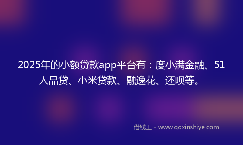 2025年的小额贷款app平台有：度小满金融、51人品贷、小米贷款、融逸花、还呗等。