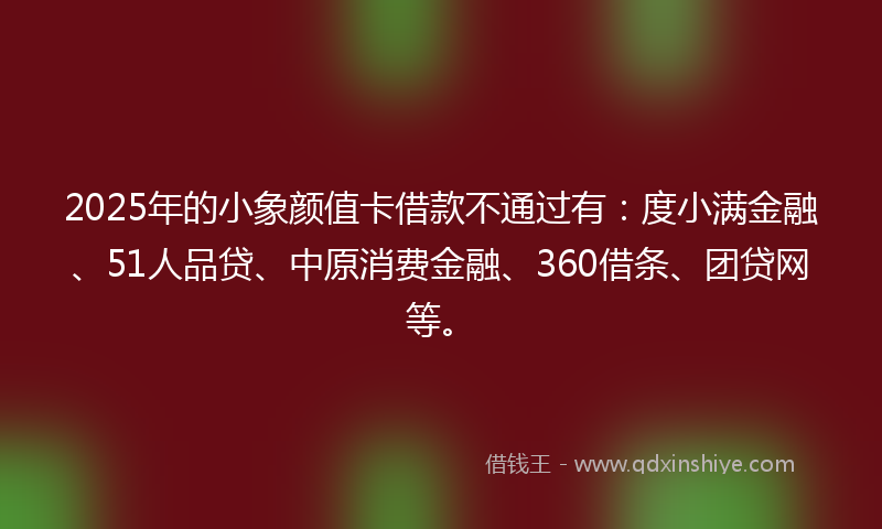 2025年的小象颜值卡借款不通过有：度小满金融、51人品贷、中原消费金融、360借条、团贷网等。