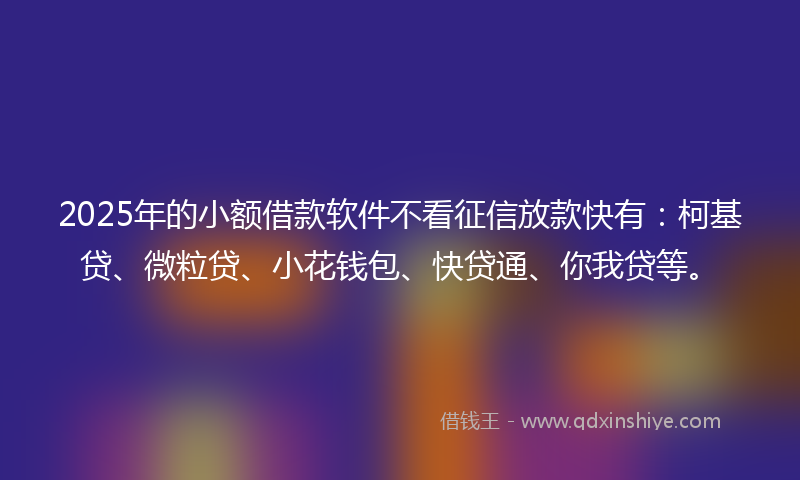 2025年的小额借款软件不看征信放款快有：柯基贷、微粒贷、小花钱包、快贷通、你我贷等。